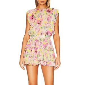 Misa Los Angeles Ginia Pink Floral Mini Summer Ruffle Dress NWOT Size XS